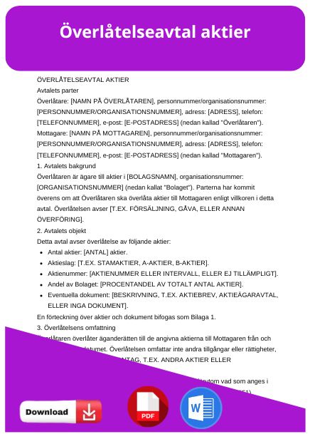 mall overlatelseavtal aktier