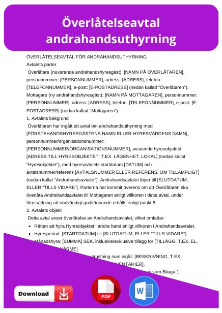 mall overlatelseavtal andrahandsuthyrning