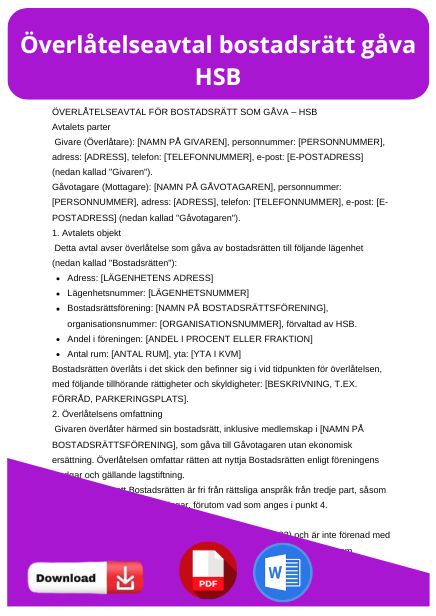 mall overlatelseavtal bostadsratt gava hsb