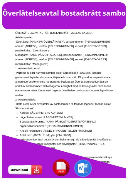 mall overlatelseavtal bostadsratt sambo