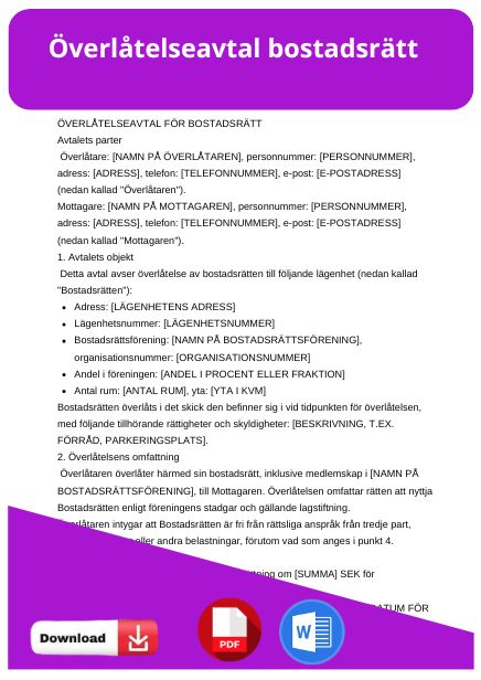 mall overlatelseavtal bostadsratt