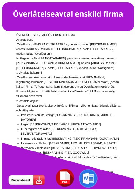 mall overlatelseavtal enskild firma