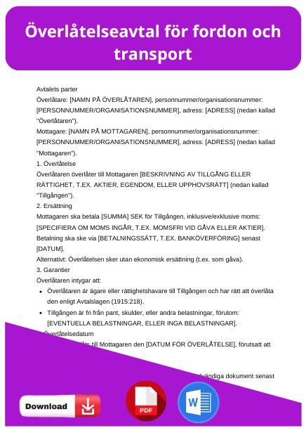 mall overlatelseavtal fordon och transport