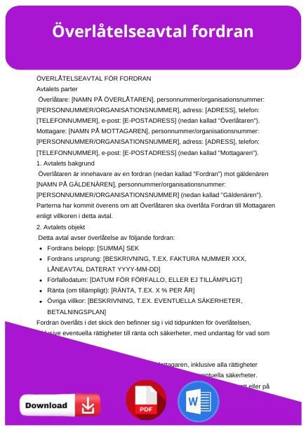 mall overlatelseavtal fordran