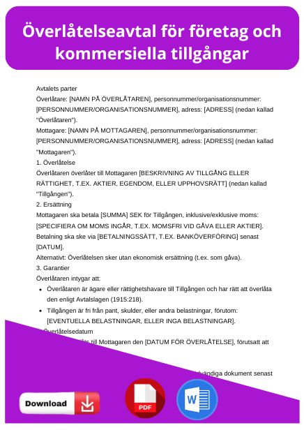 mall overlatelseavtal foretag och kommersiella tillgangar