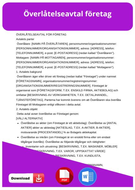 mall overlatelseavtal foretag