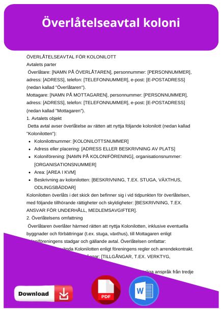 mall overlatelseavtal koloni