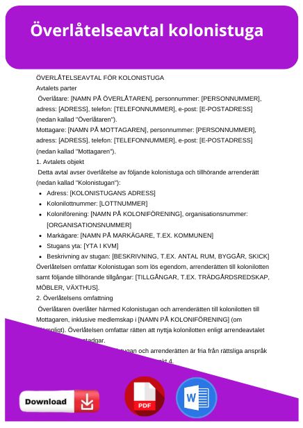 mall overlatelseavtal kolonistuga
