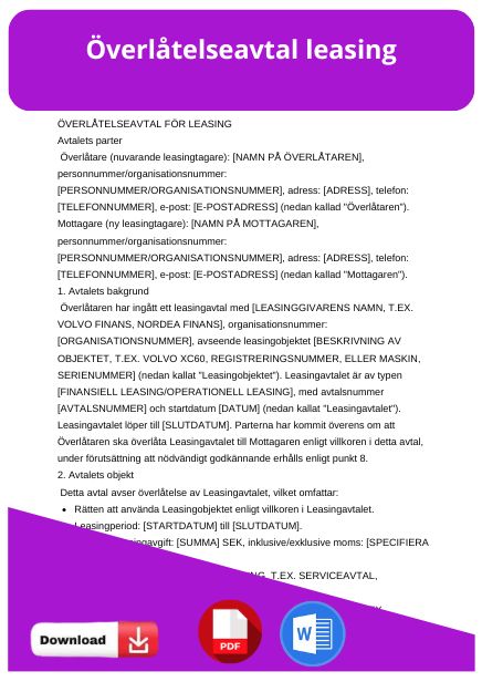 mall overlatelseavtal leasing