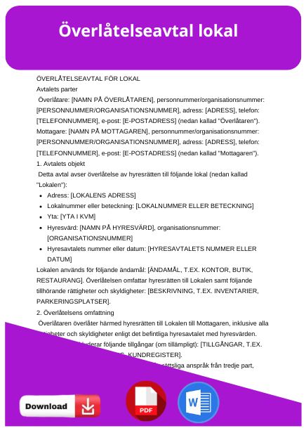 mall överlåtelseavtal lokal