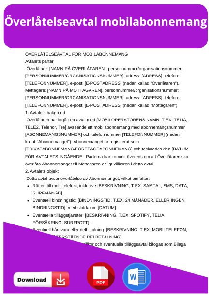 mall overlatelseavtal mobilabonnemang