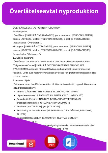 mall overlatelseavtal nyproduktion