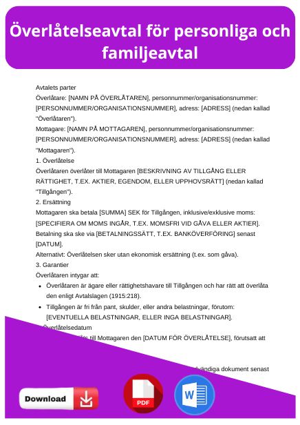 mall overlatelseavtal personliga och familjeavtal